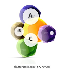 Hexagones brillantes con opciones de infografía aisladas en blanco. Pancarta geométrica abstracta