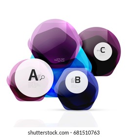 Shiny hexagons with infographics options isolated on white. Abstract geometrical banner