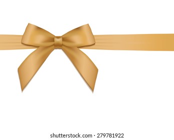 Shiny holiday gold satin ribbon on white background. Vector