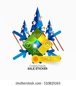 Shiny holiday New Year and Christmas sale banners, vector promotional and info templates