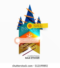 Shiny holiday New Year and Christmas sale banners, vector promotional and info templates