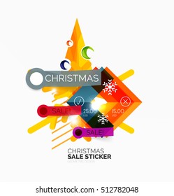 Shiny holiday New Year and Christmas sale banners, vector promotional and info templates