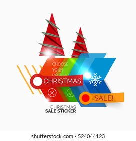 Shiny holiday New Year and Christmas sale banners, vector promotional and info templates