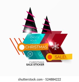 Shiny holiday New Year and Christmas sale banners, vector promotional and info templates