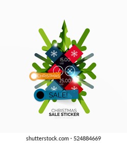 Shiny holiday New Year and Christmas sale banners, vector promotional and info templates