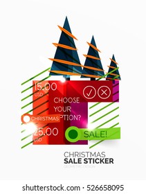 Shiny holiday New Year and Christmas sale banners, vector promotional and info templates