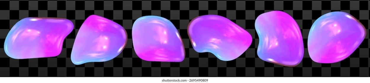 Forma holográfica brilhante cromo 3D com energia Y2K. Curvas metálicas suaves y2k e gradientes suaves definem uma forma de cromo 3D.