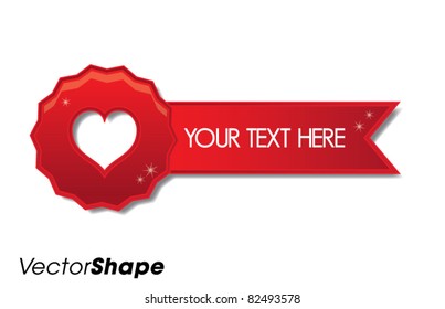 Shiny horizontal red heart badge with place for text, vector illustration