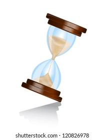 shiny hourglass wooden frame with shadow on white background