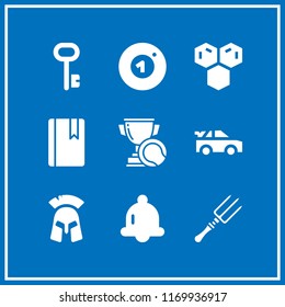 shiny icon. 9 shiny vector set. key, trophy, billiard and bookmark icons for web and design about shiny theme