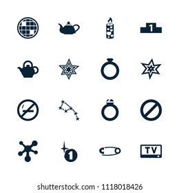 Shiny icon. collection of 16 shiny filled icons such as explosion, constellation, ring, candle, prohibited, teapot, ranking, atom. editable shiny icons for web and mobile.