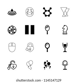 Shiny icon. collection of 16 shiny filled and outline icons such as mirror, disco ball, blood, spring rotate, heart lock, chess horse. editable shiny icons for web and mobile.