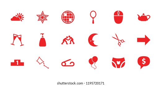Shiny icon. collection of 18 shiny filled icons such as pin, soap, medical scissors, wine glass, judo, ranking, dollar sign in cloud. editable shiny icons for web and mobile.