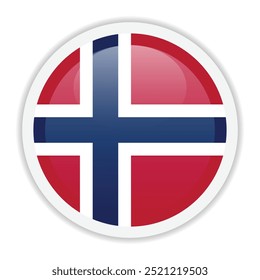 Ícone brilhante com a bandeira da Noruega sobre ele. Ícone de vetor redondo isolado no plano de fundo branco