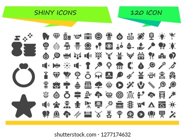  shiny icon set. 120 filled shiny icons. Simple modern icons about  - Wash, Star, Ring, Broken tooth, Diamond, Shampoo, Trumpet, Chest, Button, Blood, Magic, Shaker, Traffic light