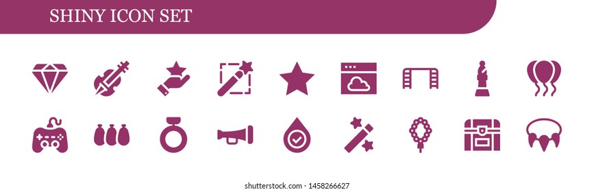 shiny icon set. 18 filled shiny icons.  Collection Of - Diamond, Violin, Star, Magic wand, Cloud, Ladder, Bishop, Balloons, Play, Ring, Trumpet, Blood, Magic, Necklace, Chest