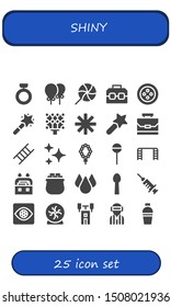 shiny icon set. 25 filled shiny icons.  Collection Of - Ring, Balloons, Lollipop, Case, Button, Magic wand, Light, Star, Ladder, Stars, Necklace, Gold, Drop, Spoon, Blood icons