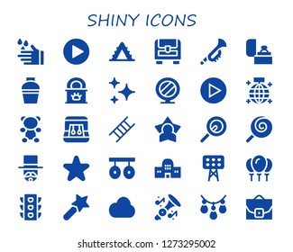  shiny icon set. 30 filled shiny icons. Simple modern icons about  - Wash, Play, Ladder, Chest, Trumpet, Ring, Shaker, Tinned food, Stars, Mirror, Mirror ball, Gummy bear, Earrings