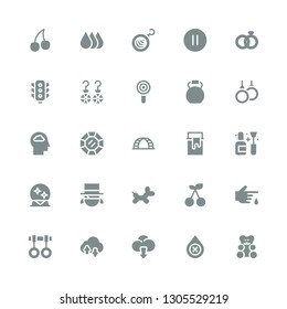 shiny icon set. Collection of 25 filled shiny icons included Gummy bear, Blood, Cloud, Rings, Cherry, Balloon, Magician, Magic ball, Nail polish, Paint can, Ladder, Diamond, Kettlebell