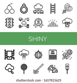 shiny icon set. Collection of Cherry, Traffic lights, Ring, Cloud, Silver medal, Ladder, Gold, Lollipop, Heated towel rail, Mirror ball, Magic wand, Beans, Diamond, Light icons