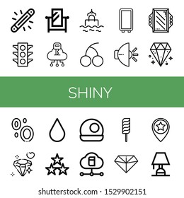 shiny icon set. Collection of Glow, Traffic light, Mirror, Cloud, Sea, Cherry, Light, Diamond, Blood, Blood drop, Stars, Crystal ball, Lollipop, Star, Lighting icons