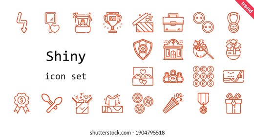 shiny icon set. line icon style. shiny related icons such as gift, wedding ring, confetti, kettlebell, buttons, coins, ring, briefcase, hand mirror, medal, spoon, night club, credit card, trophy