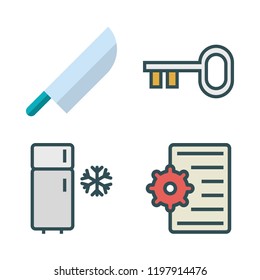 shiny icon set. vector set about key, knife, settings and fridge icons set.