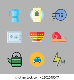 shiny icon set. vector set about safe deposit, snail, flash and car icons set.