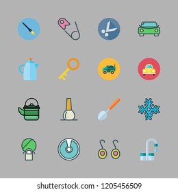 shiny icon set. vector set about compact disc, kettle, key and nail polish icons set.