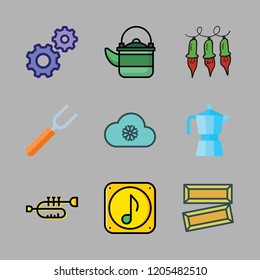 shiny icon set. vector set about settings, kettle, music file and lights icons set.