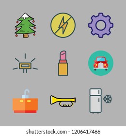 shiny icon set. vector set about tap, trumpet, christmas tree and flash icons set.