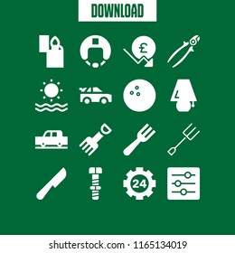 shiny icon. This set with helmet, wire cutter, lamp and pound sterling vector icons for mobile and web