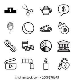 Shiny icons. set of 16 editable outline shiny icons such as ranking, pin, push button, sphere, lotto, dollar sign in cloud, heart lock, disc flame, medical scissors, candle