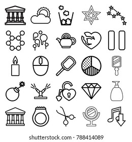 Shiny icons. set of 25 editable outline shiny icons such as court, mirror, explosion, diamond, constellation, eating mouth, spring rotate, broken heart, heart lock, sun