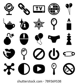 Shiny icons. set of 25 editable filled shiny icons such as children panties, mirror, teapot, explosion, balloon, broken heart, prohibited, mouse, candle, brightness