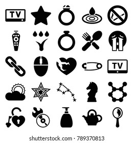 Shiny icons. set of 25 editable filled shiny icons such as tv, water drop, constellation, crying emoji, star, ring, fork and spoon, spring rotate, broken heart, heart lock