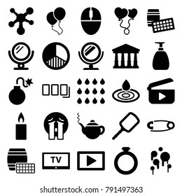 Shiny icons. set of 25 editable filled shiny icons such as court, mirror, water drop, teapot, crying emoji, lotto, ring, heart balloons, mouse, play, candle, brightness, drop