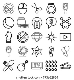 Shiny Icons. Set Of 25 Editable Outline Shiny Icons Such As Pin, Explosion, Sphere, Crying Emoji, Fork And Spoon, Dollar Sign In Cloud, No Smoking, Spring Rotate