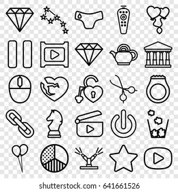 Shiny icons set. set of 25 shiny outline icons such as court, children panties, gem, diamond, balloon, broken heart, heart balloons, heart lock, remote control