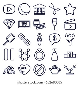 Shiny icons set. set of 25 shiny outline icons such as court, mirror, soap, diamond, broken heart, remote control, prohibited, medical scissors, pause, wine glass, teapot
