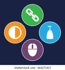 Shiny icons set. set of 4 shiny filled icons such as soap, brightness, chain