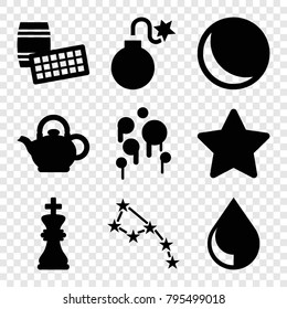Shiny icons. set of 9 editable filled shiny icons such as constellation, sphere, star, lotto, teapot, drop, chess king, blood