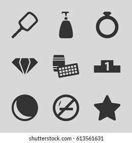 Shiny icons set. set of 9 shiny filled icons such as mirror, gem, soap, ranking, star, lotto, sphere, ring