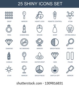 shiny icons. Trendy 25 shiny icons. Contain icons such as drop, mirror, heart lock, remote control, atom, ring, chess king, mouse, soap, crying emoji. shiny icon for web and mobile.