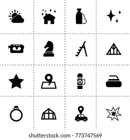 Shiny icons. vector collection filled shiny icons. includes symbols such as car pin, shampoo, shine, house clean, roof, mansard roof. use for web, mobile and ui design.