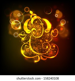 Shiny illustration of Hindu mythology Lord Ganesha on abstract dark background for Indian festival of lights, Happy Diwali. 