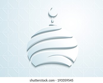 Shiny illustration of a mosque on blue background, can be use as flyer, poster, or background for celebrations of Muslim community festival Eid Mubarak.