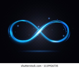 Shiny Infinity Symbol on a Dark Transparent Background for Web and App Graphic Design. Vector illustration of Decor Element