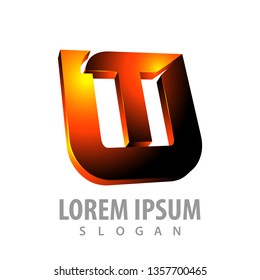 Shiny initial letter UT concept design. 3D style symbol graphic template element 