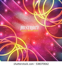 Shiny innovative abstract background with light neon circles sparkling glowing blur effects vector illustration